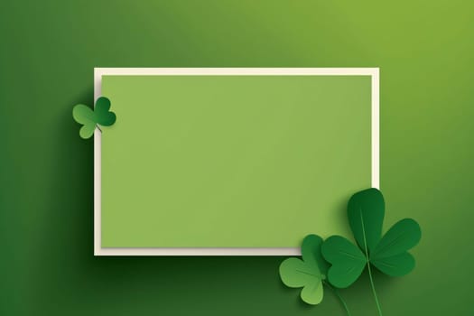 Green blank card decorated with a green clover from the place own content. The green color symbol of St. Patrick's Day. A joyous time of celebration in the green color.