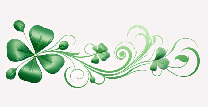 Green decorations with four-leaf clovers on a white background. Green four-leaf clover symbol of St. Patrick's Day. A joyous time of celebration in the green color.