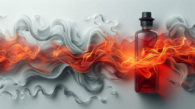 A bottle of liquid with smoke coming out from it