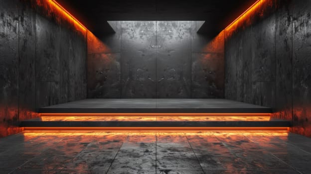 A concrete floor with a set of stairs leading up to it