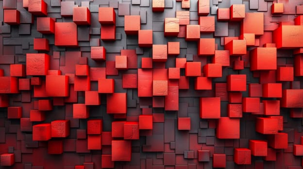 A red cube wall with a black background and some gray
