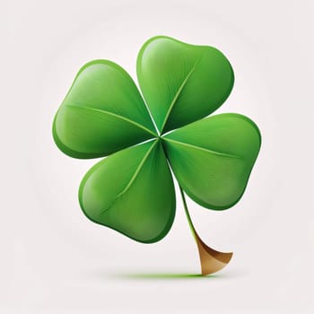 Four-leaf green clover on white isolated background. Symbol. Green four-leaf clover symbol of St. Patrick's Day. A joyous time of celebration in the green color.