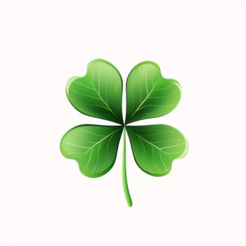 Logo concept green four-leaf clover on white isolated background. Green four-leaf clover symbol of St. Patrick's Day. A joyous time of celebration in the green color.