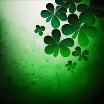 Green background, banner with clovers, space for your own content. Green four-leaf clover symbol of St. Patrick's Day. Happy time of celebration in green color.