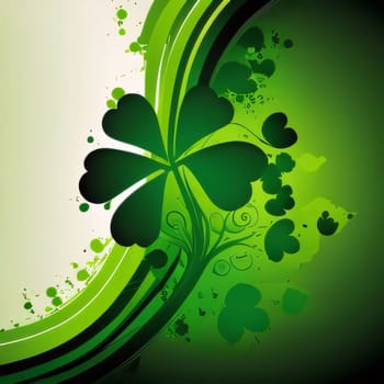 Decorated illustration green limb ornaments abstract. Green four-leaf clover symbol of St. Patrick's Day. Happy time of celebration in green color.