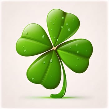 Green clover concept, four-leaf illustration on white isolated background. Green four-leaf clover symbol of St. Patrick's Day. Happy time of celebration in green color.