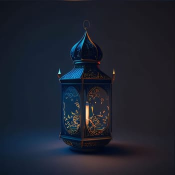 Decorated burning lantern on a dark background. Lantern as a symbol of Ramadan for Muslims. A time to meet with God.