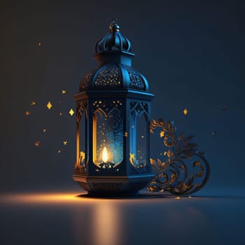 Decorated burning lantern on a dark background. Lantern as a symbol of Ramadan for Muslims. A time to meet with God.