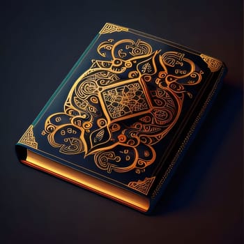 Decorated Quran book on dark. Ramadan as a time of fasting and prayer for Muslims. A time to meet with Allah.