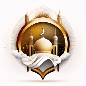 Illustration of golden symbol mosque roof around white background. Mosque as a place of prayer for Muslims. A time to meet with Allah.