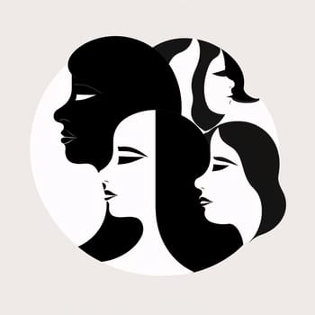 Logo concept black and white silhouettes of women. Symbol of women's freedom. A month of pride in being a woman.