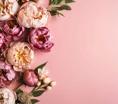 Women's day banner, with blooming flowers on the left side. Space for your own content, blank. World Women's Day. The day on which all ladies have a holiday.