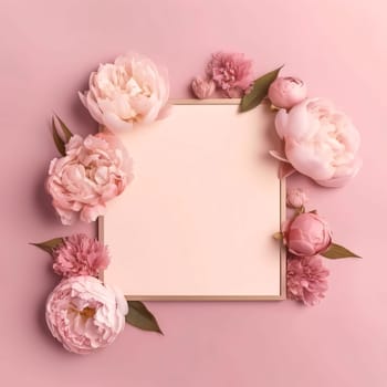 White blank card, with space for your own content. Decorated with colorful blooming flowers. World Women's Day. The day on which all ladies have a holiday.