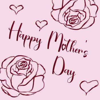 Happy Mother's Day, flatlay backdrop with roses and hearts for Mother's