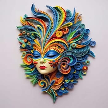 Illustration of colorful rainbow mask with rich swirls, decorations. Carnival outfits, masks and decorations. A time of fun and celebration before the fast.