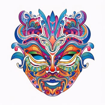 Painted, colorful, rainbow carnival mask, white isolated background. Carnival outfits, masks and decorations. A time of fun and celebration before the fast.