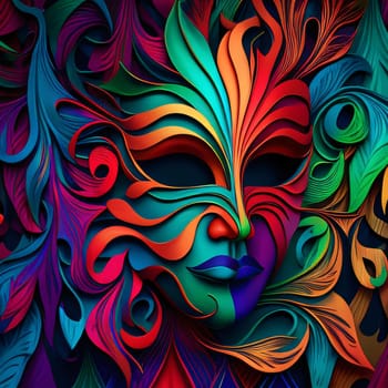 Concept illustration of carnival mother with colorful rich decorations. Carnival outfits, masks and decorations. A time of fun and celebration before the fast.