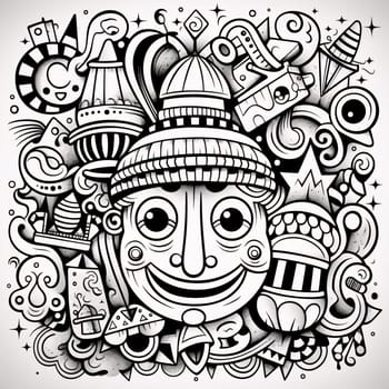 Black and white coloring sheet, carnival mosaic. Carnival outfits, masks and decorations. A time of fun and celebration before the fast.