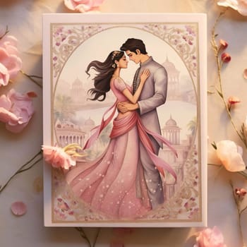 Card with an image, hugging a couple in love. Valentine's Day as a day symbol of affection and love. A time of falling in love and love.