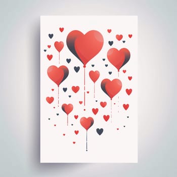 White Valentine's Day card with red hearts as a balloon. Valentine's Day as a day symbol of affection and love. A time of falling in love and love.