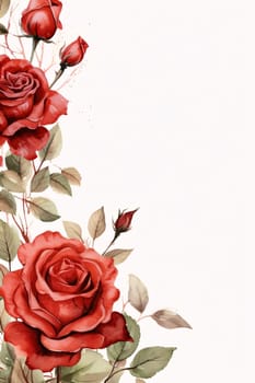 Had a blank card decorated with red roses with leaves.Valentine's Day banner with space for your own content. Heart as a symbol of affection and love.
