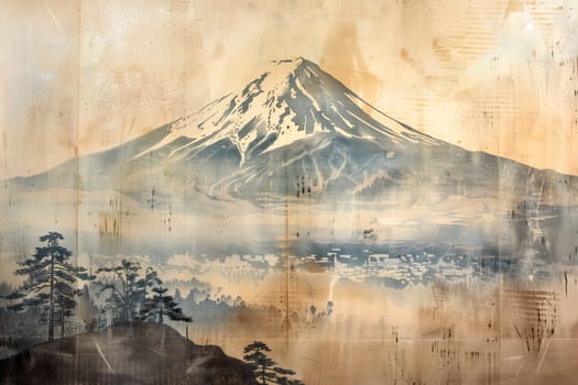 Antique Japanese poster landscape Illustration ai generated image
