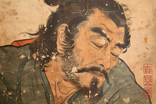 Antique Japanese Illustration of a man ai generated image