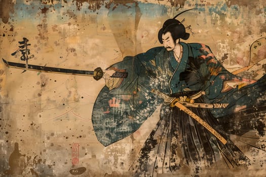 Antique Japanese Illustration of a Samurai ai generated image