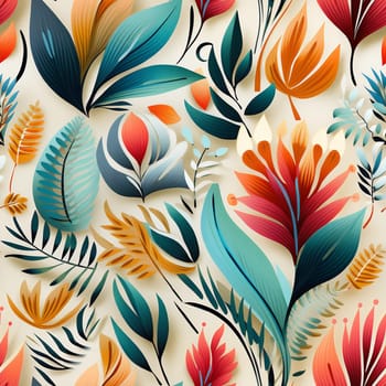 Seamless pattern tile background flowers and floral leaves plants. High quality photo