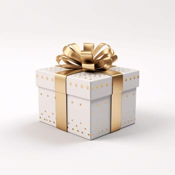 Blue box with a gold bow on a white isolated background. Gifts as a day symbol of present and love. A time of falling in love and love.