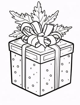 Black and white coloring card; gift with a bow. Gifts as a day symbol of present and love. A time of falling in love and love.