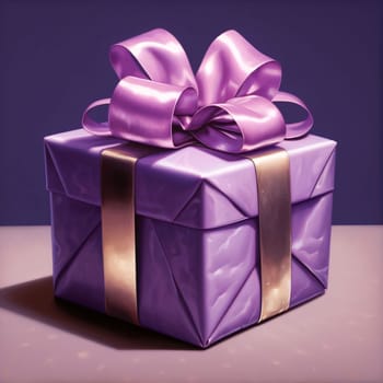 Purple gift with a bow on a dark background. Gifts as a day symbol of present and love. A time of falling in love and love.