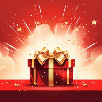 Illustration of a red gift with a gold bow. Gifts as a day symbol of present and love. A time of falling in love and love.