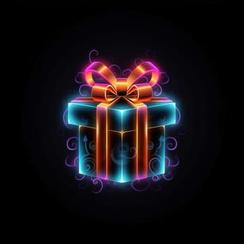 Luminous led gift, box on black background.Valentine's Day banner with space for your own content. Heart as a symbol of affection and love.