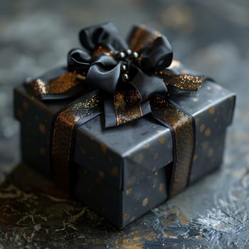 Black gift with black bow. Gifts as a day symbol of present and love. A time of falling in love and love.