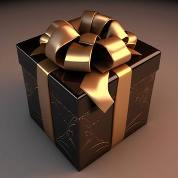 Black box with decorations with a gold bow. Gifts as a day symbol of present and love. A time of falling in love and love.
