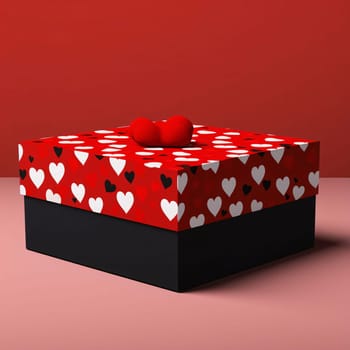 Red and black box with hearts.Valentine's Day banner with space for your own content. Heart as a symbol of affection and love.