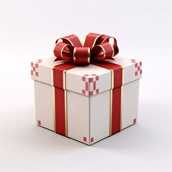 White gift box with red bow, white background. Gifts as a day symbol of present and love. A time of falling in love and love.