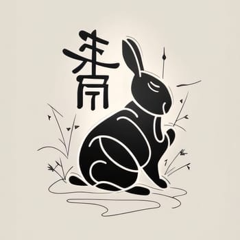 Logo illustration of black and white Chinese bunny with inscription. Chinese New Year celebrations. A time of celebration and resolutions.