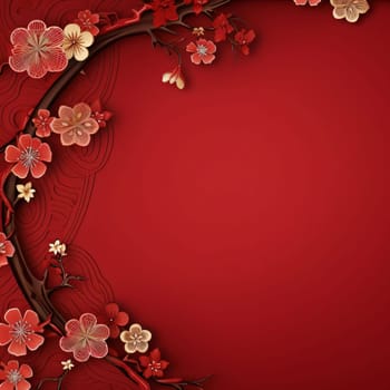 Red background with blossom. Place for your content. Chinese New Year celebrations. A time of celebration and resolutions.