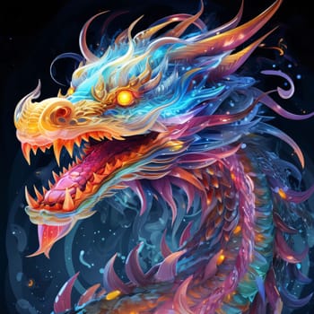 Colorful diamond crystal dragon on dark background. Chinese New Year celebrations. A time of celebration and resolutions.