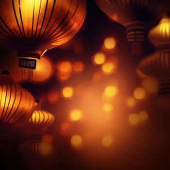 Drawing illustration, hanging glowing colorful Chinese Lanterns. Chinese New Year celebrations. A time of celebration and resolutions.