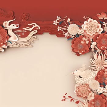 Bright card with rabbits and cherry blossoms. Banner with space for your own content. Blank space for the inscription. Chinese New Year celebrations. A time of celebration and resolutions.