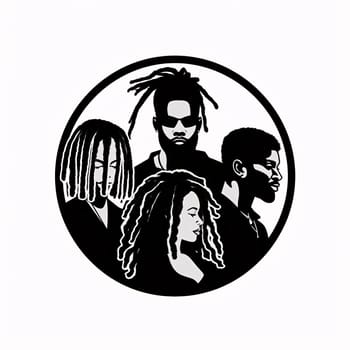 Logo, illustration, graphics, people in dreadlocks in a circle. Celebrating Black History Month! African-American History Month!