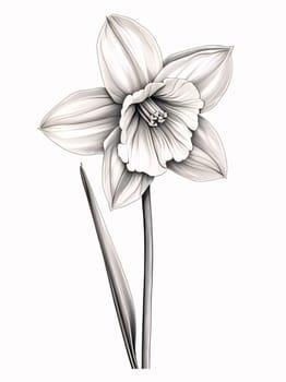 Black and white coloring sheet of daffodil flower. Flowering flowers, a symbol of spring, new life. A joyful time of nature awakening to life.