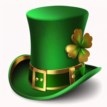 Green hat with clover on white isolated background.Green color symbol of St. Patrick's Day.A merry time of celebration in the green color.