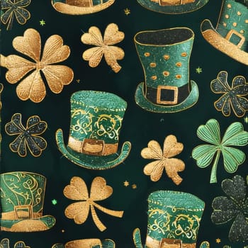Elegant and modern. Green hats and clovers as abstract background, wallpaper, banner, texture design with pattern - vector. Green colors.