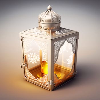 Illustration square transparent candle with decorations in the middle burning candle, bright words. Lantern as a symbol of Ramadan for Muslims. A time to meet with God.