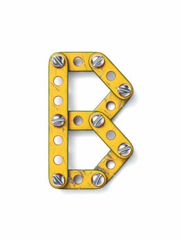 Aged yellow constructor font Letter B 3D rendering illustration isolated on white background