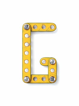 Aged yellow constructor font Letter G 3D rendering illustration isolated on white background